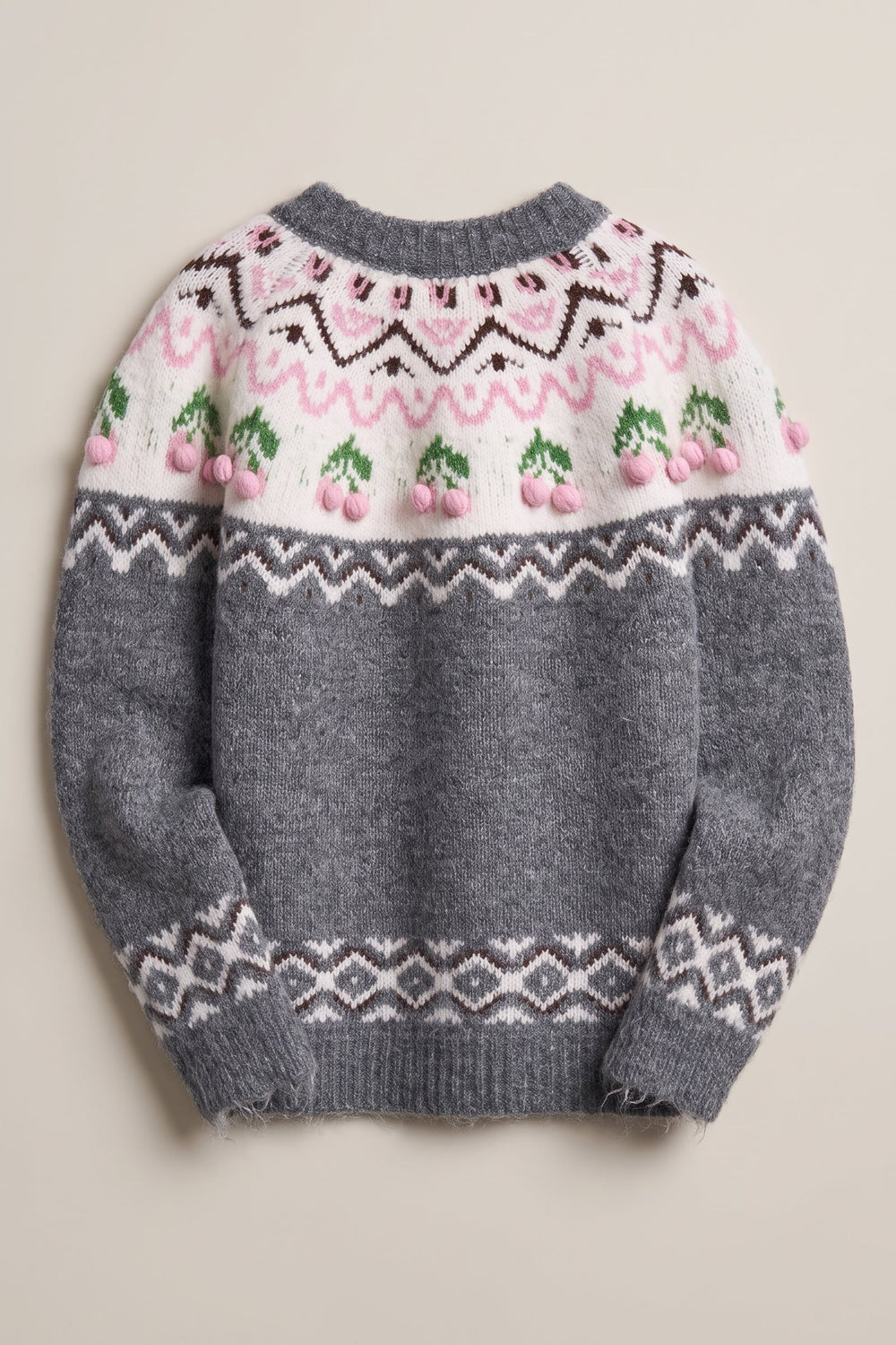 Cherry Charm Fair Isle Cardigan in Grey - Women's Wholesale Cardigans & Shrugs | Trend Notes
