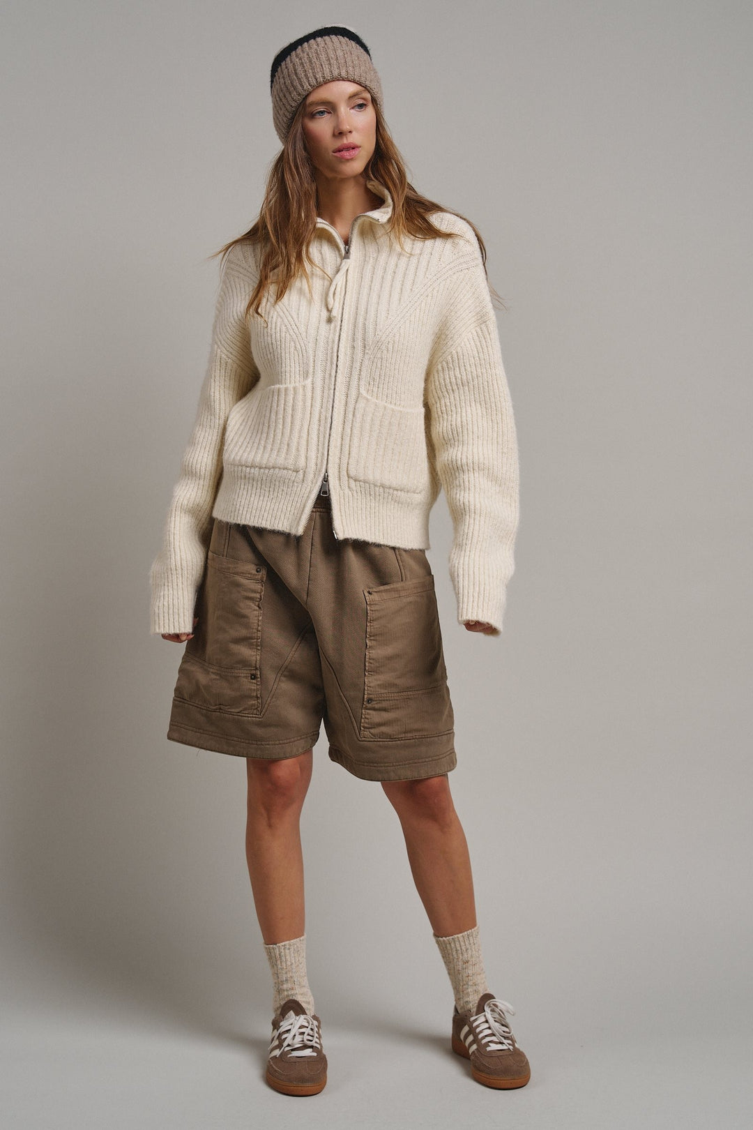 Harbor Ease Ribbed Zip Cardigan in Ivory - Women's Wholesale Cardigans & Shrugs | Trend Notes