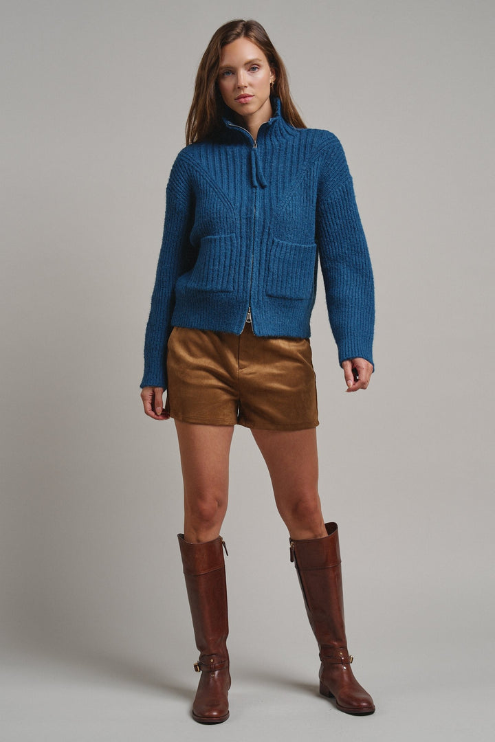 Harbor Ease Ribbed Zip Cardigan in Teal - Women's Wholesale Cardigans & Shrugs | Trend Notes