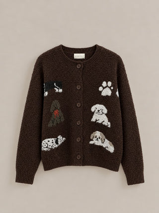 Puppy Love Intarsia Knit Cardigan in Brown - Women's Wholesale Cardigans & Shrugs | Trend Notes
