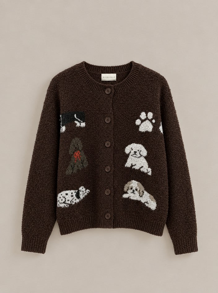 Puppy Love Intarsia Knit Cardigan in Brown - Women's Wholesale Cardigans & Shrugs | Trend Notes