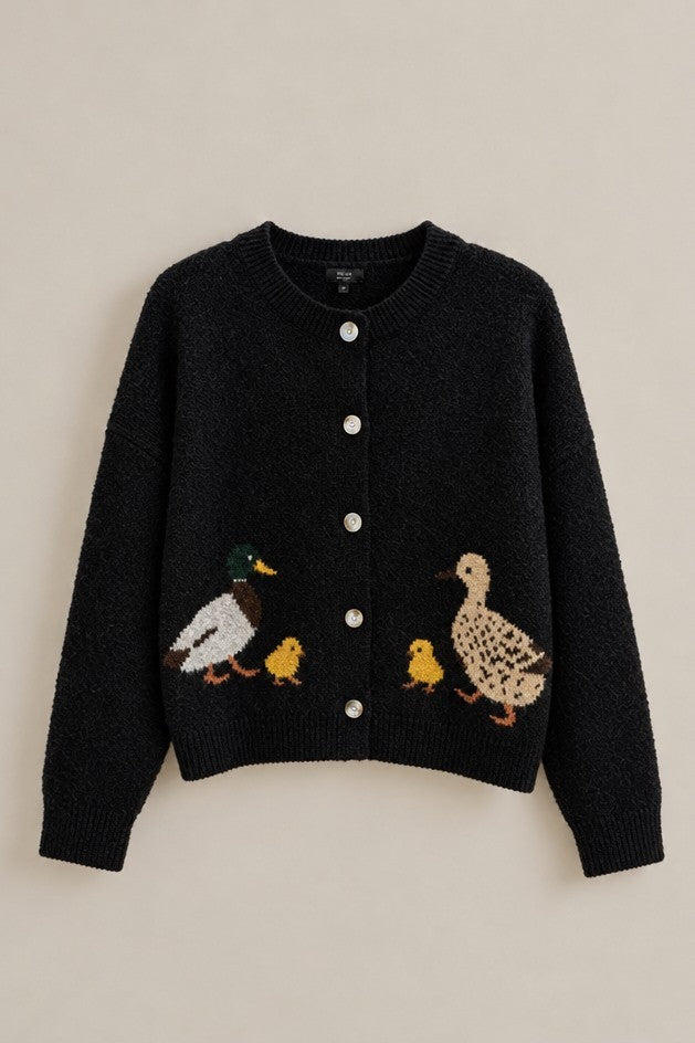Duckling Parade Intarsia Cardigan in Black - Women's Wholesale Cardigans & Shrugs | Trend Notes