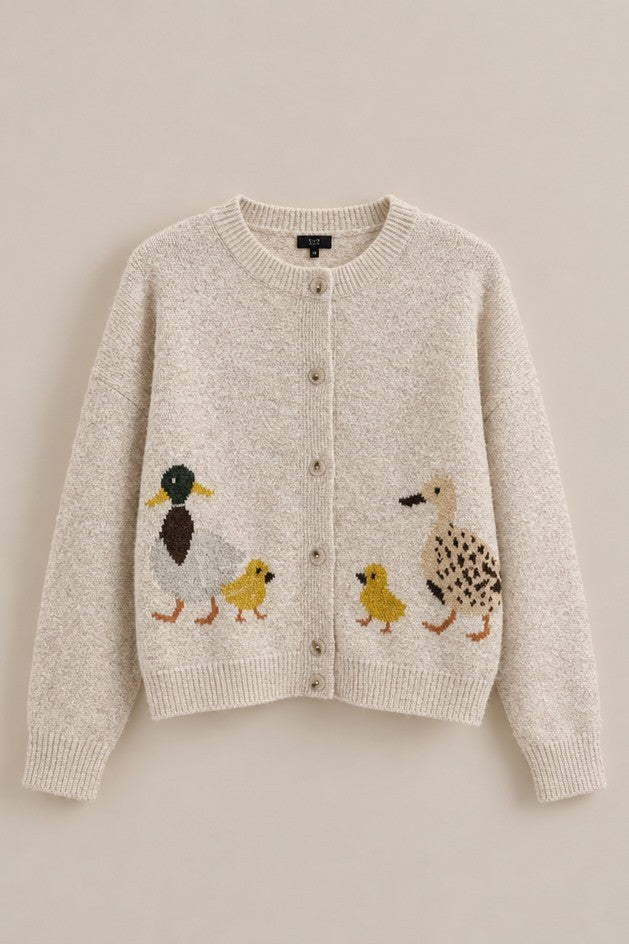 Duckling Parade Intarsia Cardigan in Oatmeal - Women's Wholesale Cardigans & Shrugs | Trend Notes