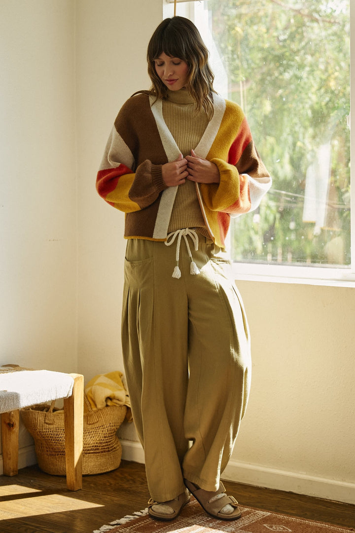 Retro Sunset Colorblock Cardigan in Brown/mustard - Women's Wholesale Cardigans & Shrugs | Trend Notes