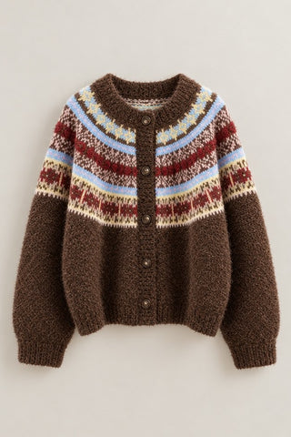 Hearthside Fair Isle Cardigan in Brown - Women's Wholesale Cardigans & Shrugs | Trend Notes