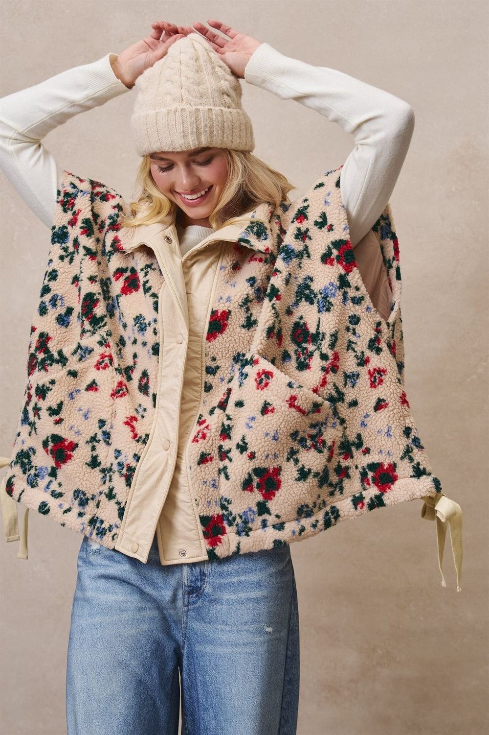 Painted Garden Fuzzy Vest in Print - Women's Wholesale Vests | Trend Notes