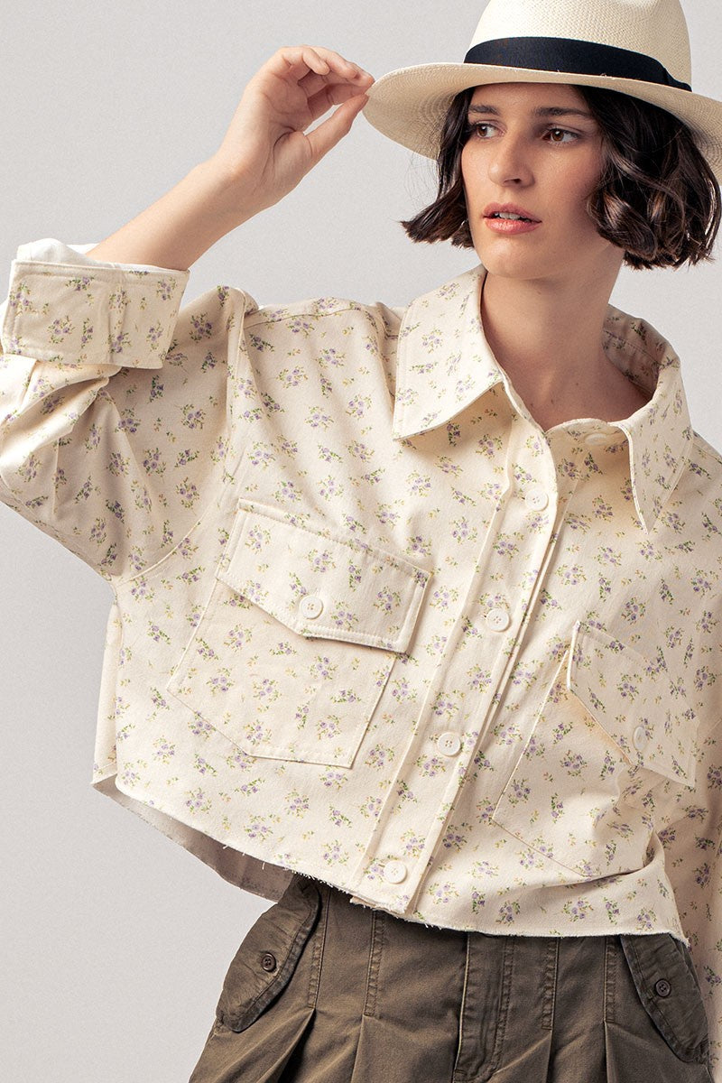 Vintage Floral Utility Jacket in Lavander - Women's Wholesale Jackets & Blazers | Trend Notes