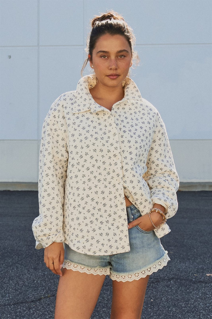 Ditsy Floral Quilted Cotton Jacket in Ivory - Women's Wholesale Jackets & Blazers | Trend Notes