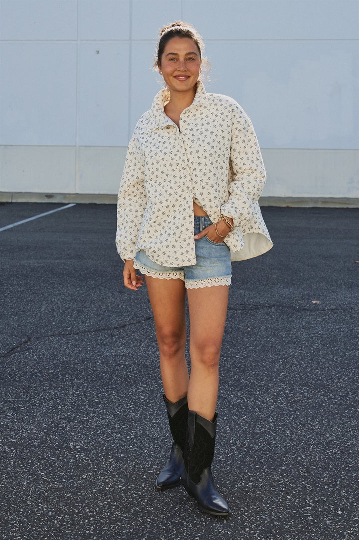 Ditsy Floral Quilted Cotton Jacket in Ivory - Women's Wholesale Jackets & Blazers | Trend Notes