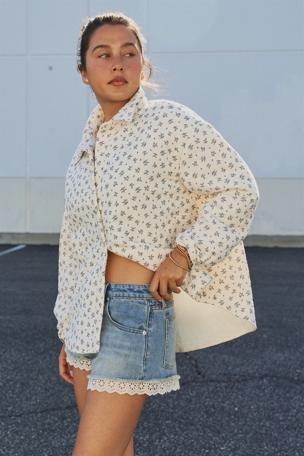 Ditsy Floral Quilted Cotton Jacket in Ivory - Women's Wholesale Jackets & Blazers | Trend Notes