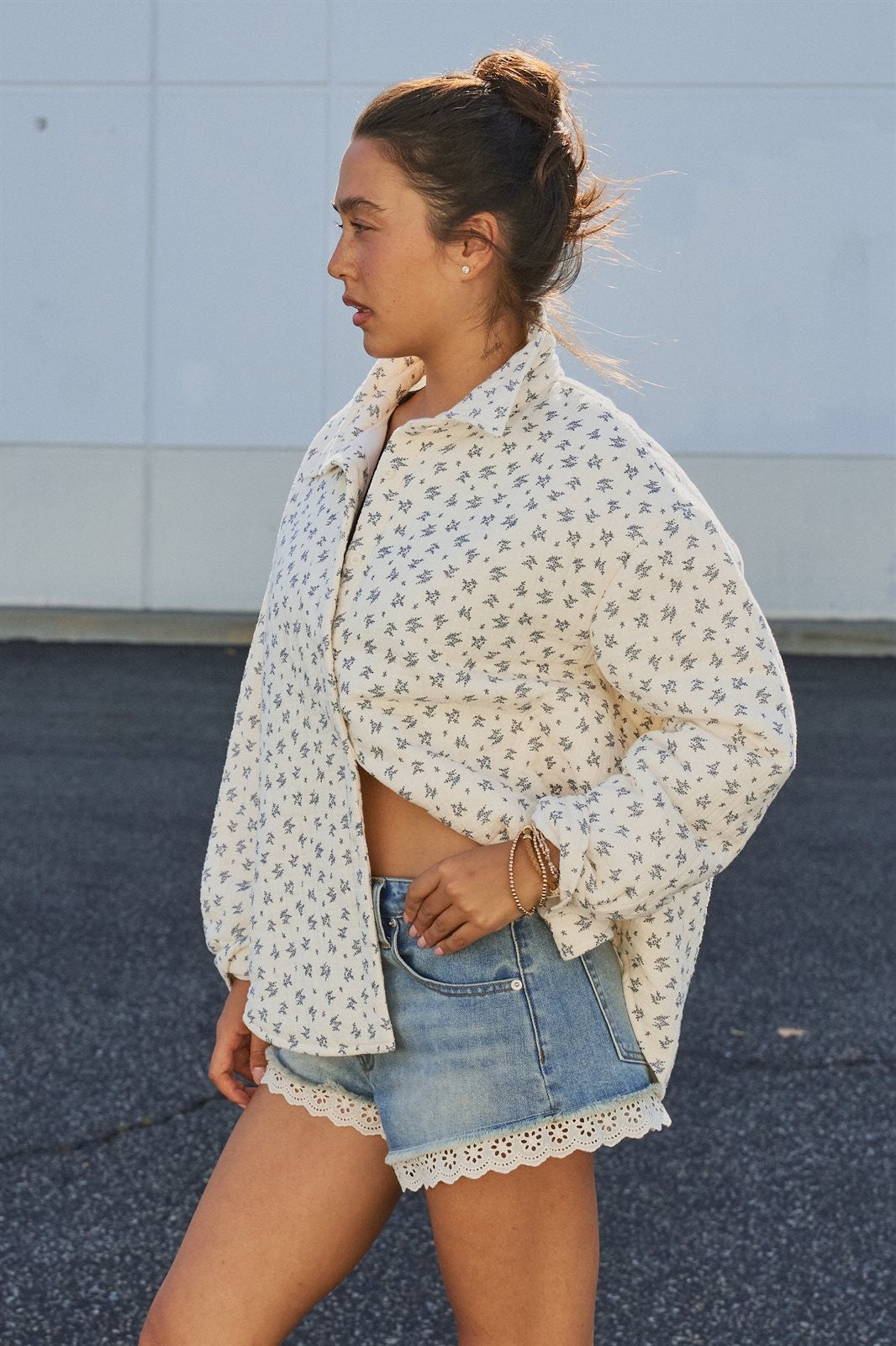 Ditsy Floral Quilted Cotton Jacket in Ivory - Women's Wholesale Jackets & Blazers | Trend Notes