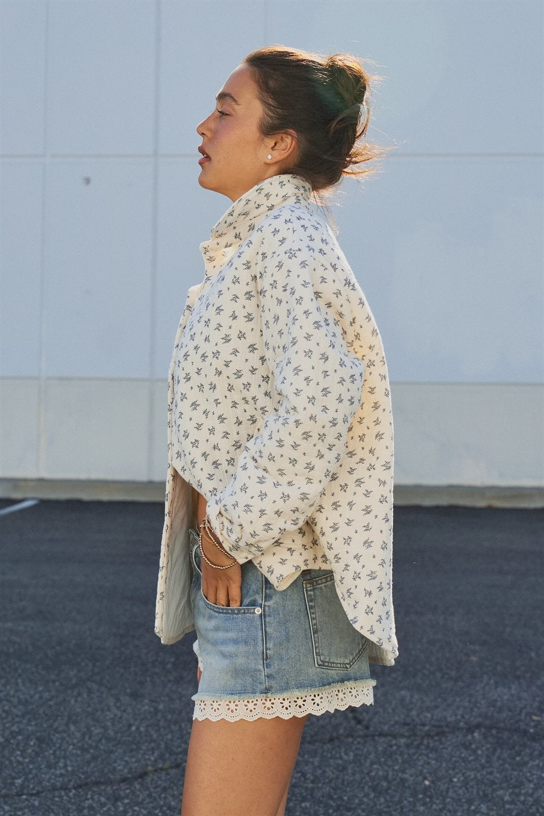Ditsy Floral Quilted Cotton Jacket in Ivory - Women's Wholesale Jackets & Blazers | Trend Notes