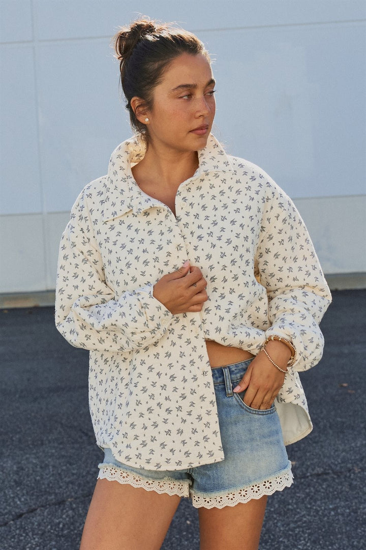 Ditsy Floral Quilted Cotton Jacket in Ivory - Women's Wholesale Jackets & Blazers | Trend Notes