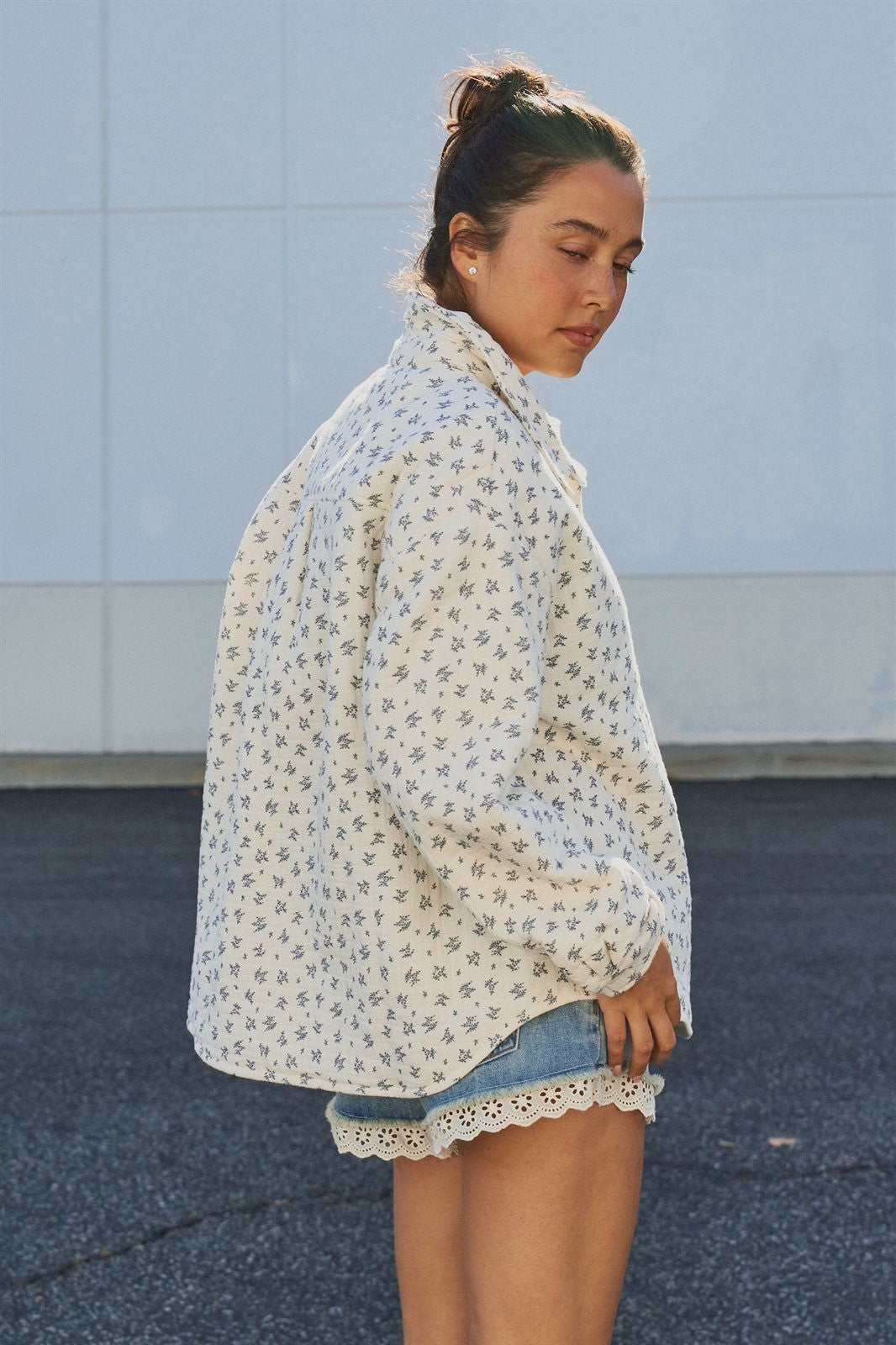 Ditsy Floral Quilted Cotton Jacket in Ivory - Women's Wholesale Jackets & Blazers | Trend Notes