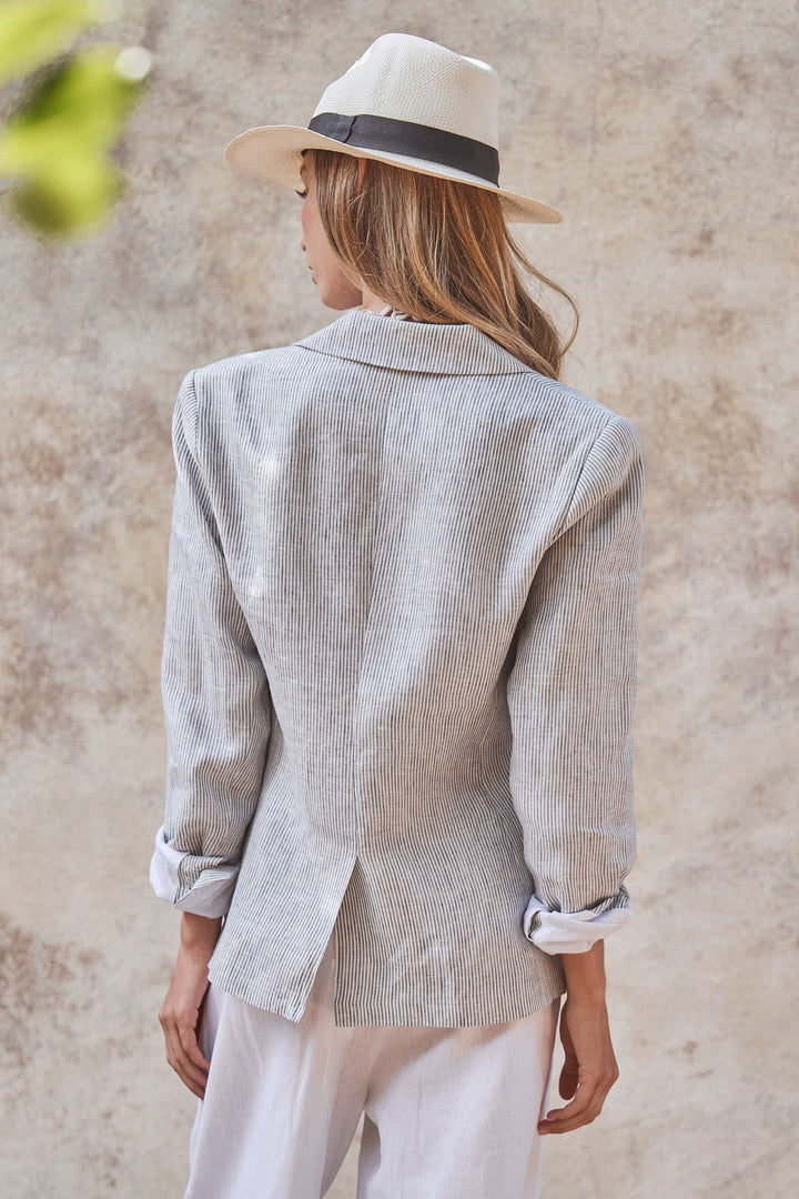 Portside Classic Linen Tailored Blazer in Lt Blue - Women's Wholesale Jackets & Outerwear | Trend Notes