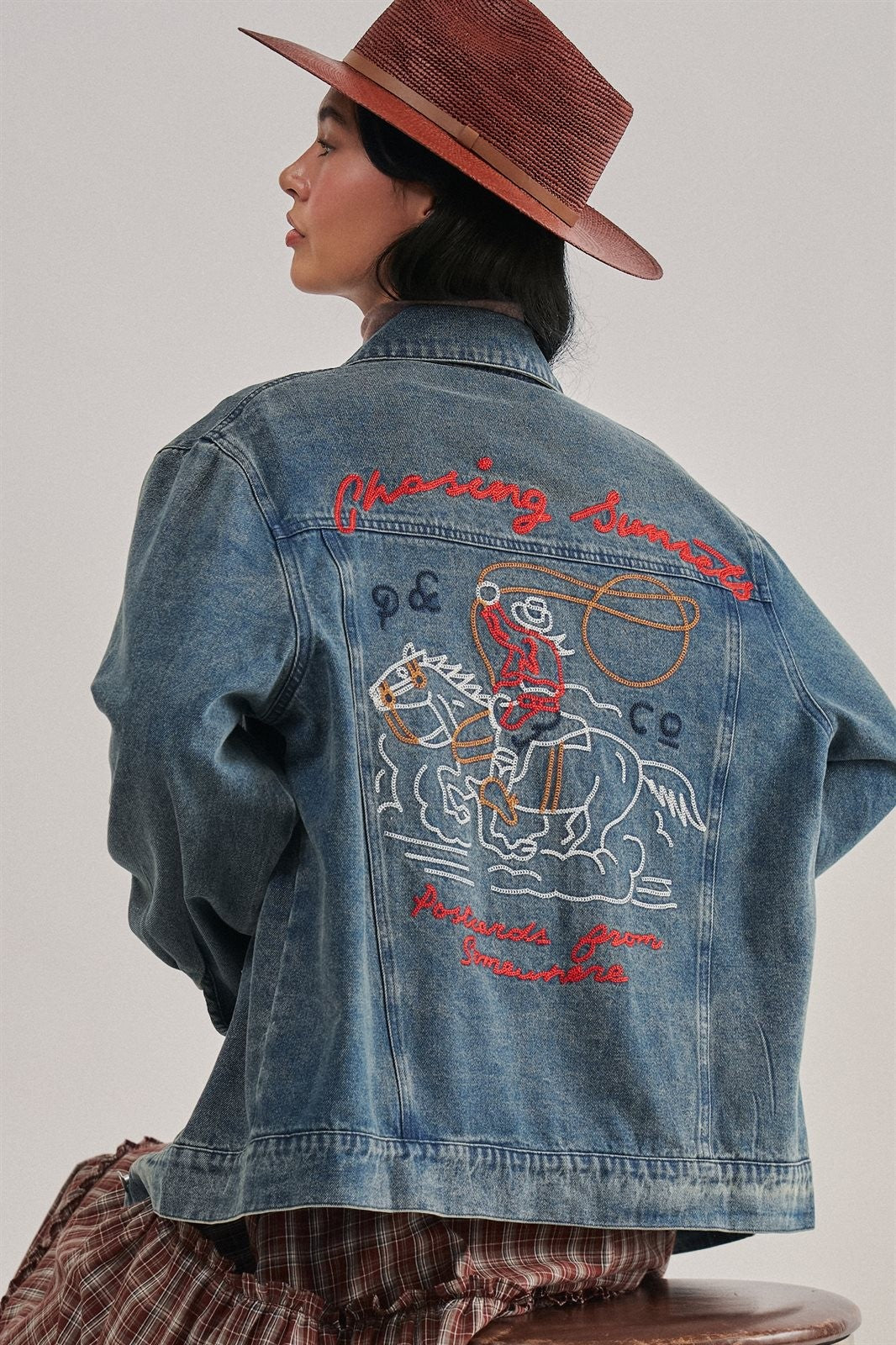Embroidered Cotton Denim Western Trucker Jacket in Denim - Women's Wholesale Jackets & Blazers | Trend Notes
