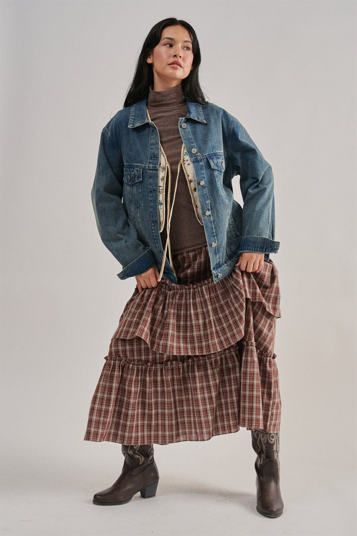 Embroidered Cotton Denim Western Trucker Jacket in Denim - Women's Wholesale Jackets & Blazers | Trend Notes