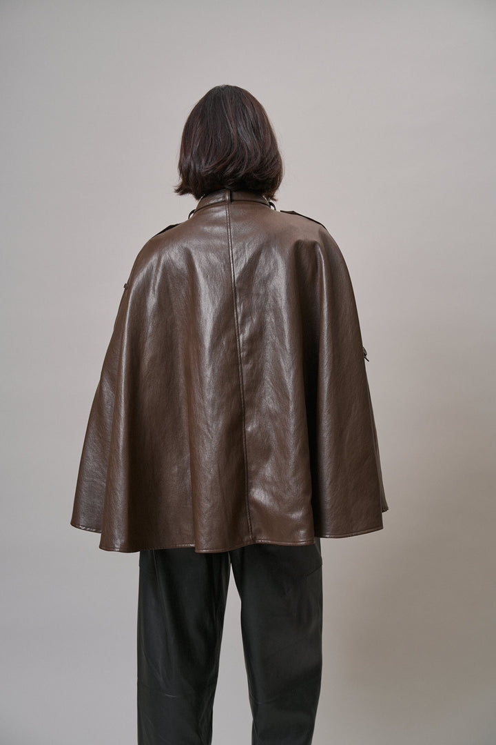 Boulevard Faux Leather Cape Jacket in Brown - Women's Wholesale Capes & Ponchos | Trend Notes