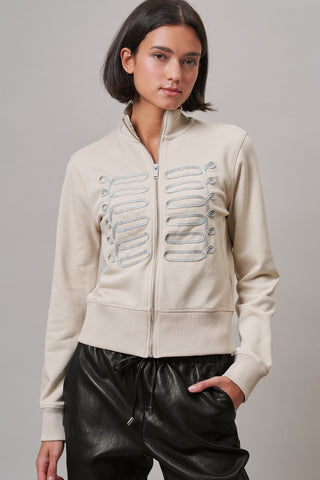 Military Band Glitter Trim Zip-Up Sweatshirt Jacket in Khaki - Women's Wholesale Jackets & Blazers | Trend Notes