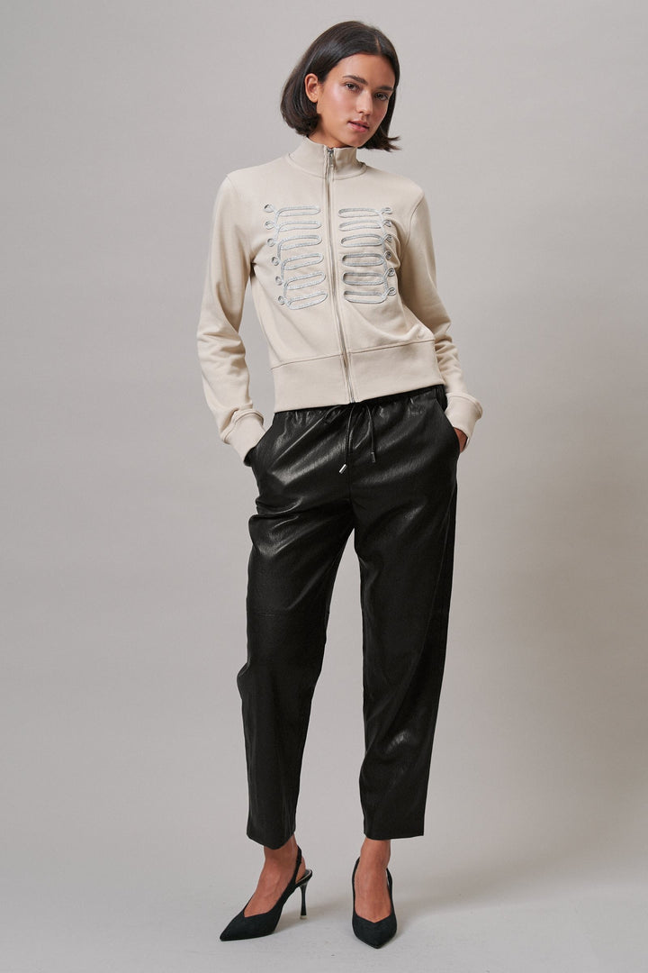 Military Band Glitter Trim Zip-Up Sweatshirt Jacket in Khaki - Women's Wholesale Jackets & Blazers | Trend Notes