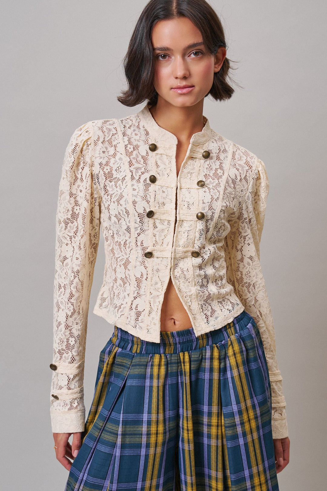 Ivory Lace Military Button Jacket in Ivory - Women's Wholesale Jackets & Blazers | Trend Notes
