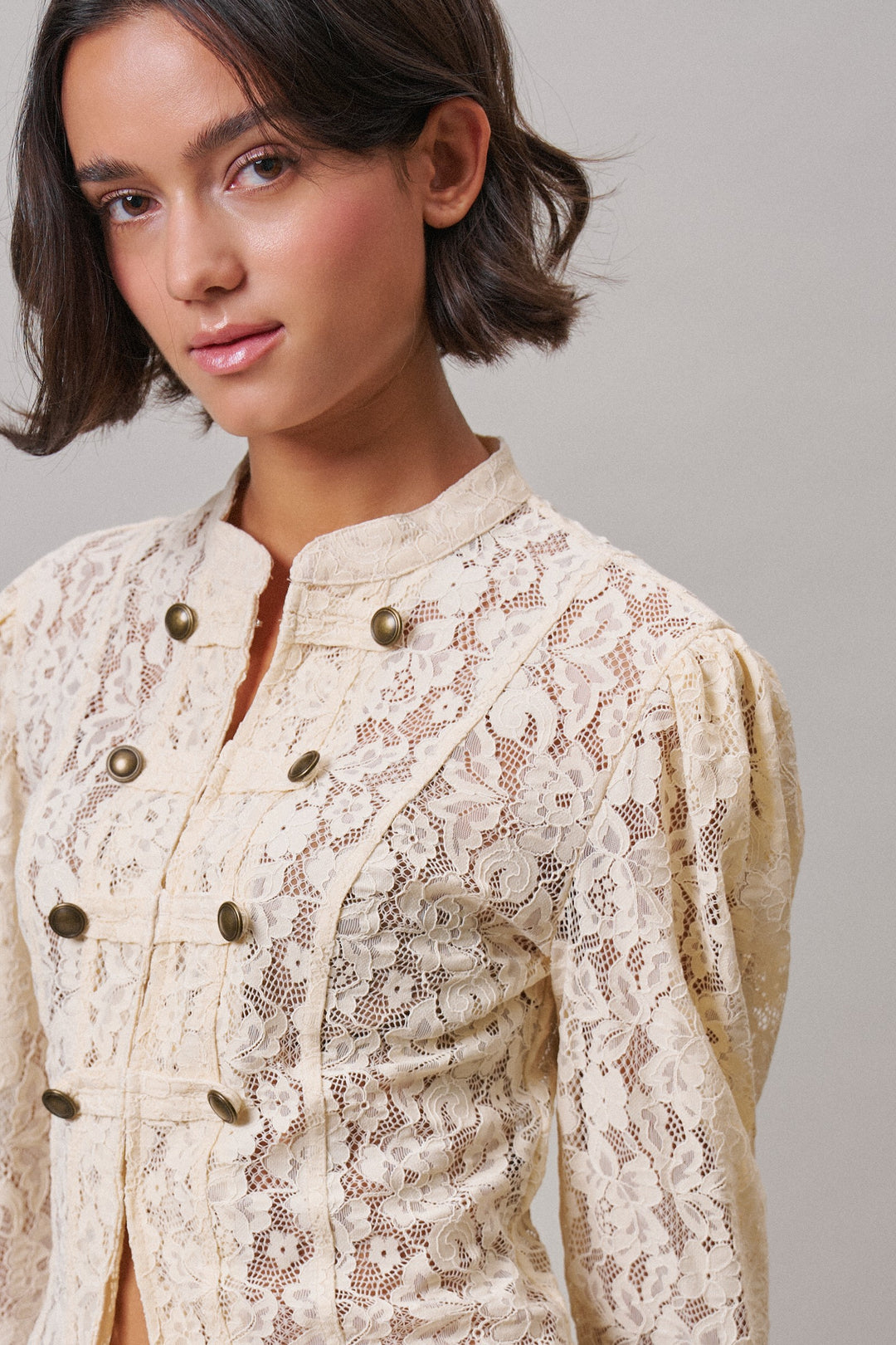 Ivory Lace Military Button Jacket in Ivory - Women's Wholesale Jackets & Blazers | Trend Notes