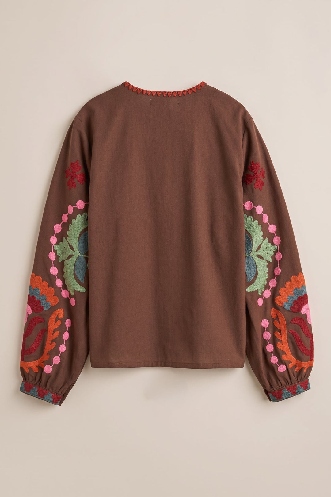 Folk Bloom Embroidered Jacket in Brown - Women's Wholesale Jackets & Blazers | Trend Notes