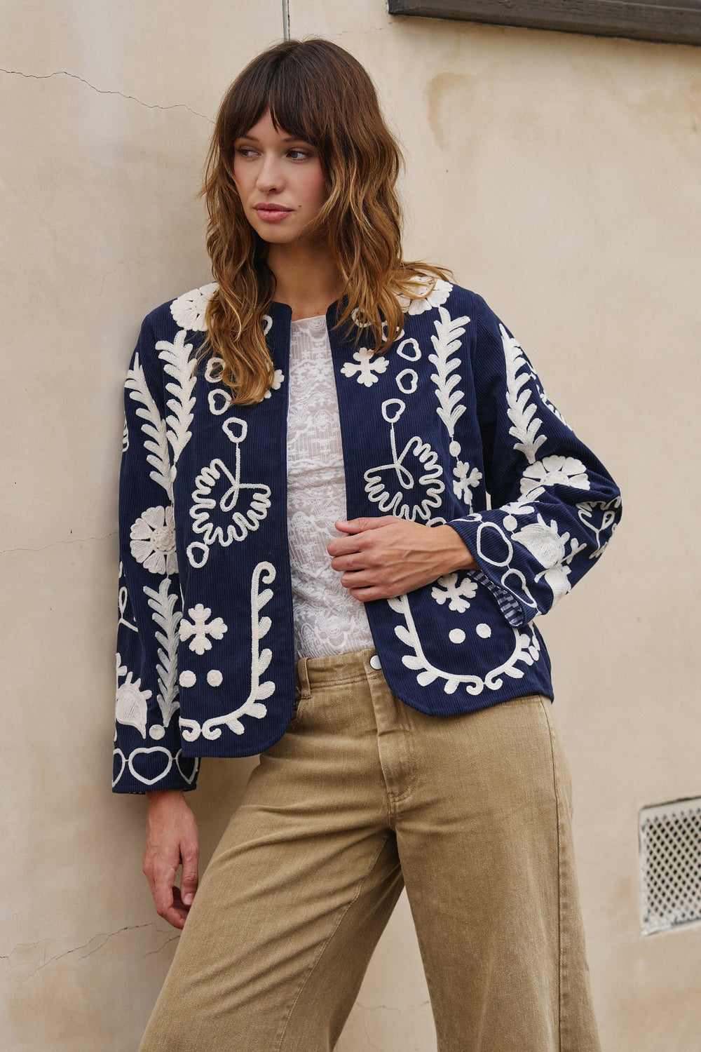Heirloom Stitch Corduroy Jacket in Navy - Women's Wholesale Jackets & Blazers | Trend Notes