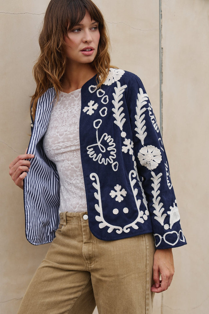 Heirloom Stitch Corduroy Jacket in Navy - Women's Wholesale Jackets & Blazers | Trend Notes