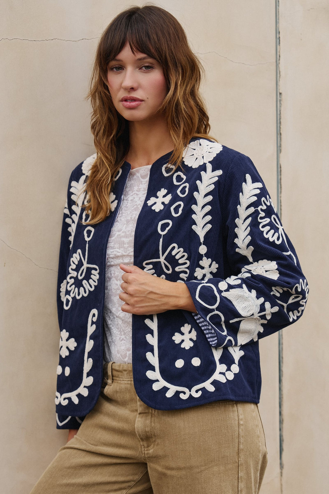 Heirloom Stitch Corduroy Jacket in Navy - Women's Wholesale Jackets & Blazers | Trend Notes