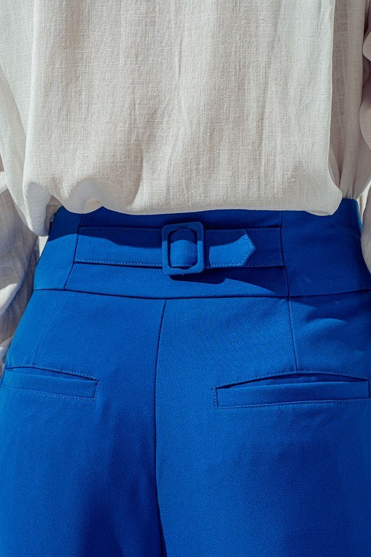 Relaxed Pleated Pants with Wide Waistband in Royal - Women's Wholesale Pants | Trend Notes