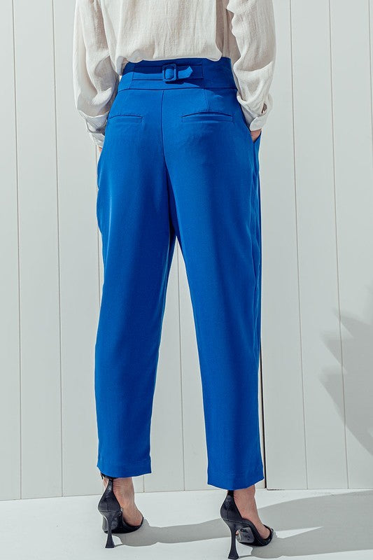 Relaxed Pleated Pants with Wide Waistband in Royal - Women's Wholesale Pants | Trend Notes