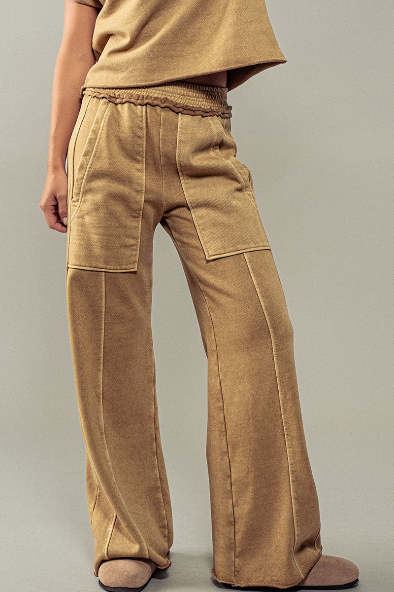Classic Mineral Washed Paneled Pants in Misted Yellow - Women's Wholesale Sweatpants & Joggers | Trend Notes