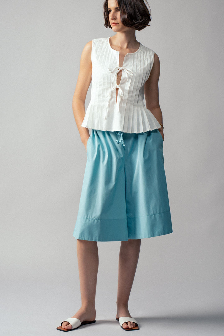 Air Flow Wide-Leg Culotte Shorts in Blue - Women's Wholesale Pants | Trend Notes