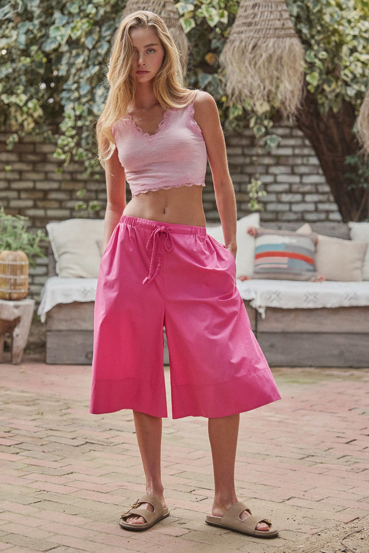 Air Flow Wide-Leg Culotte Shorts in Candy Pink - Women's Wholesale Pants | Trend Notes