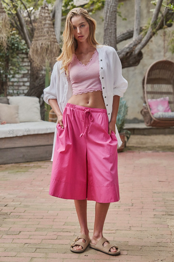Air Flow Wide-Leg Culotte Shorts in Candy Pink - Women's Wholesale Pants | Trend Notes