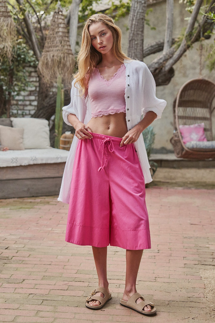 Air Flow Wide-Leg Culotte Shorts in Candy Pink - Women's Wholesale Pants | Trend Notes