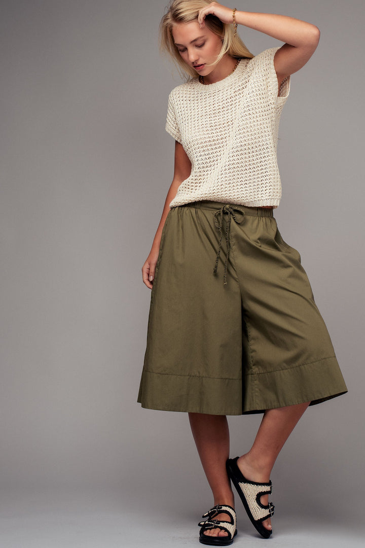 Air Flow Wide-Leg Culotte Shorts in Olive - Women's Wholesale Pants | Trend Notes