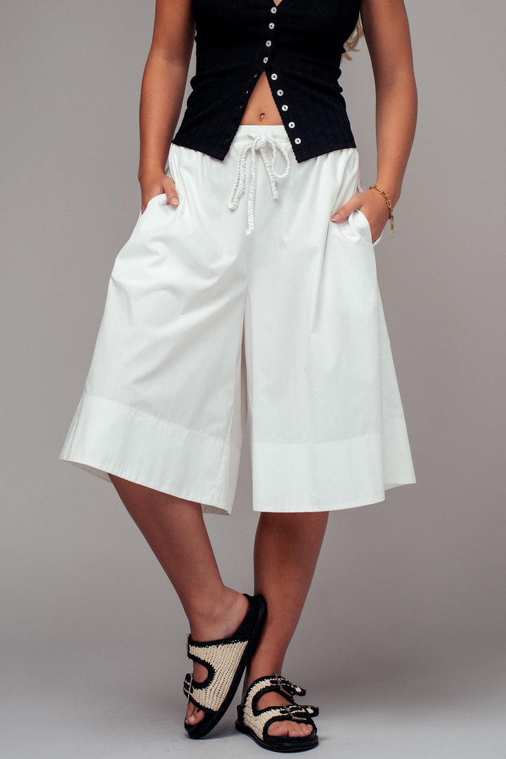 Air Flow Wide-Leg Culotte Shorts in White - Women's Wholesale Pants | Trend Notes