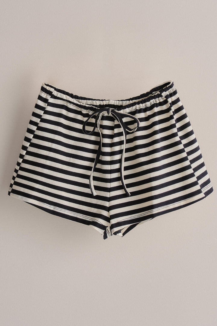 Laid Back Weekend Stripe Short in Ivory Navy - Women's Wholesale Pants | Trend Notes