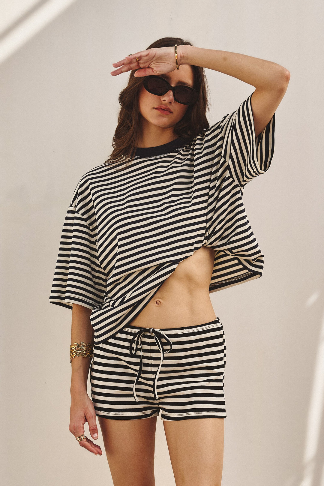 Laid Back Weekend Stripe Short in Ivory Navy - Women's Wholesale Pants | Trend Notes