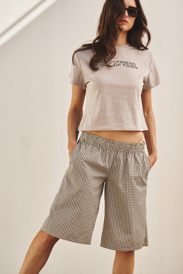 Laid Back Check Bermuda Short in Cream - Women's Wholesale Pants | Trend Notes