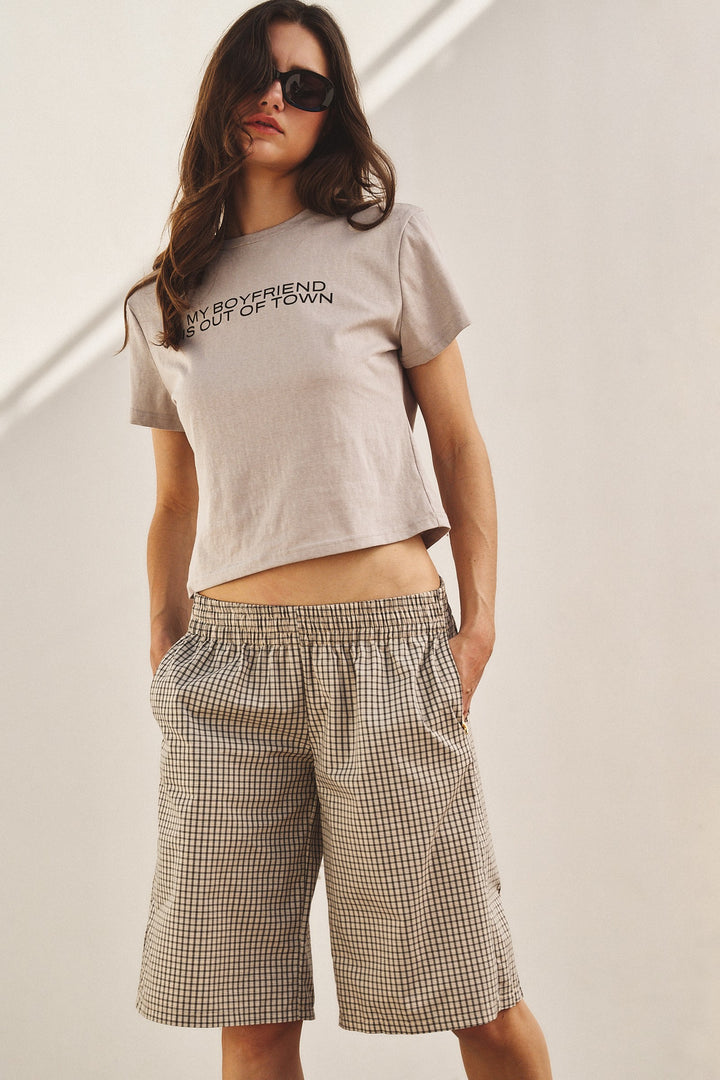 Laid Back Check Bermuda Short in Cream - Women's Wholesale Pants | Trend Notes
