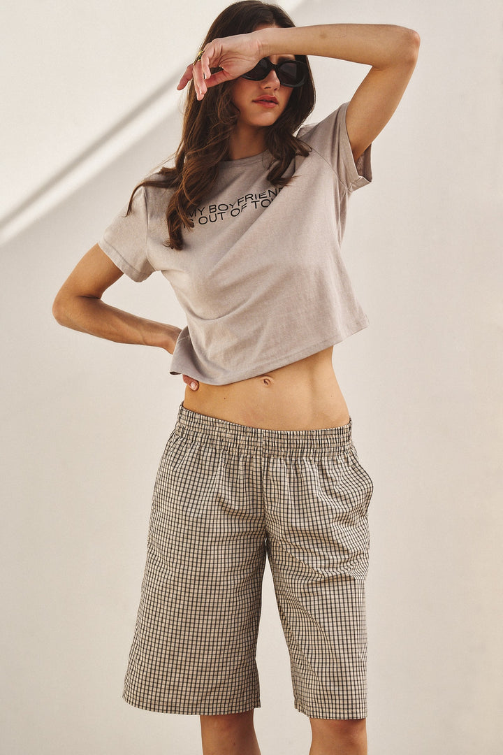 Laid Back Check Bermuda Short in Cream - Women's Wholesale Pants | Trend Notes