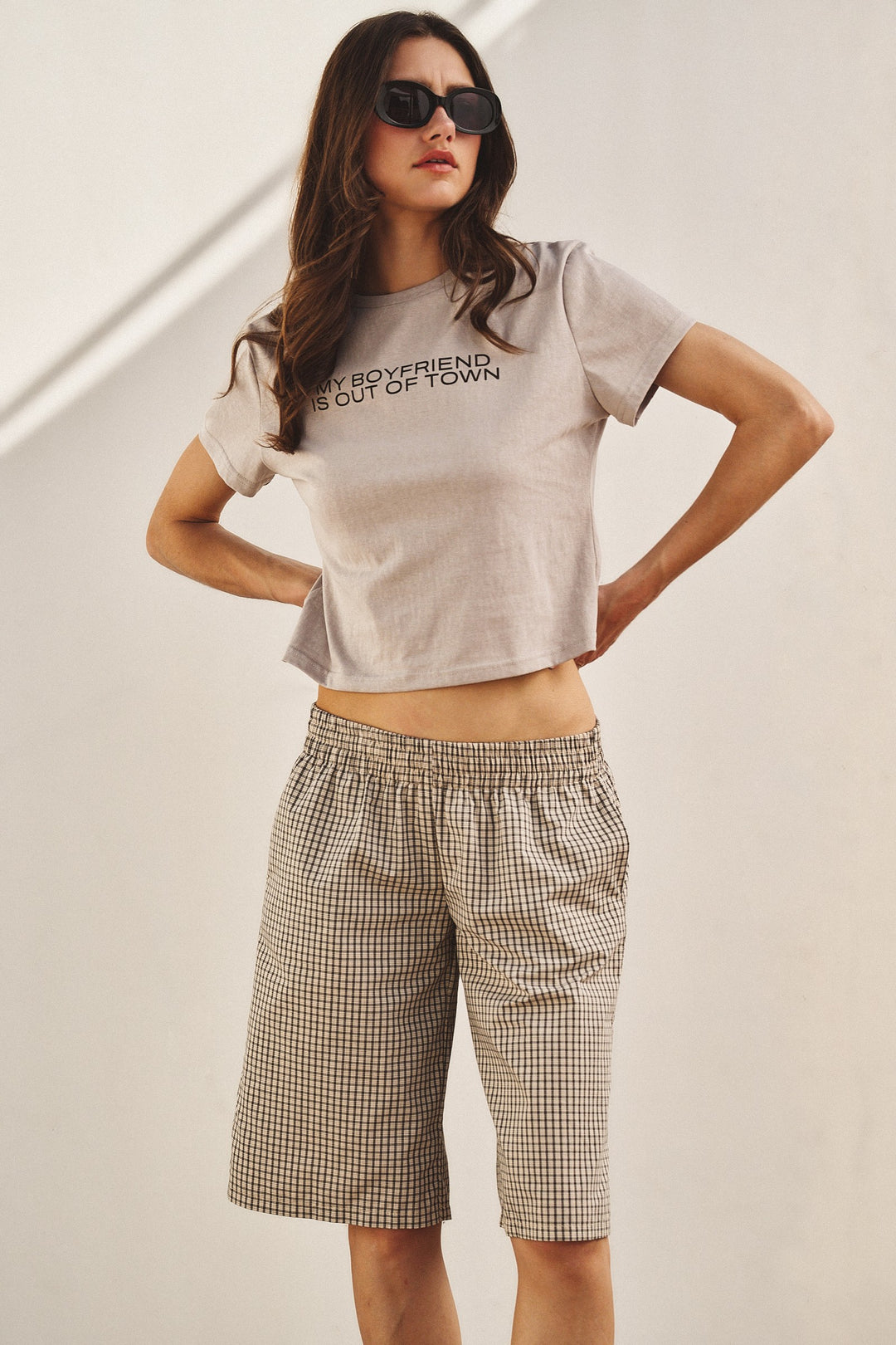 Laid Back Check Bermuda Short in Cream - Women's Wholesale Pants | Trend Notes