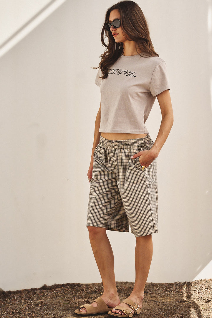 Laid Back Check Bermuda Short in Cream - Women's Wholesale Pants | Trend Notes