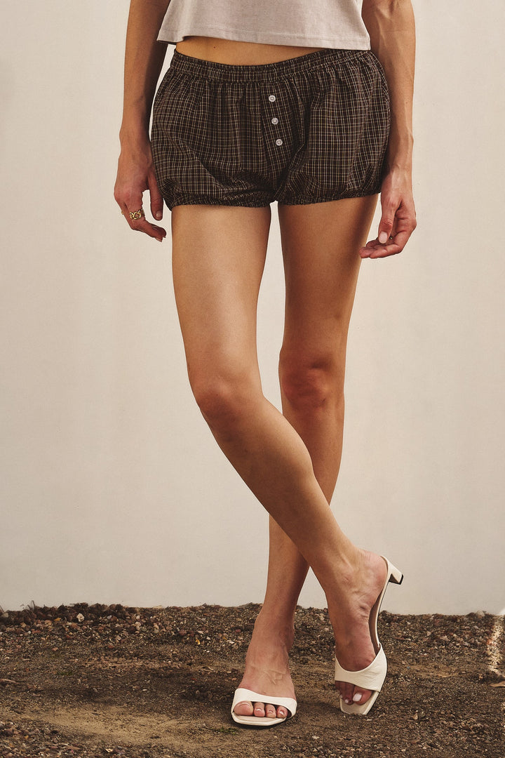 Cottage Charm Bubble Boxer Shorts in Brown - Women's Wholesale Pants | Trend Notes