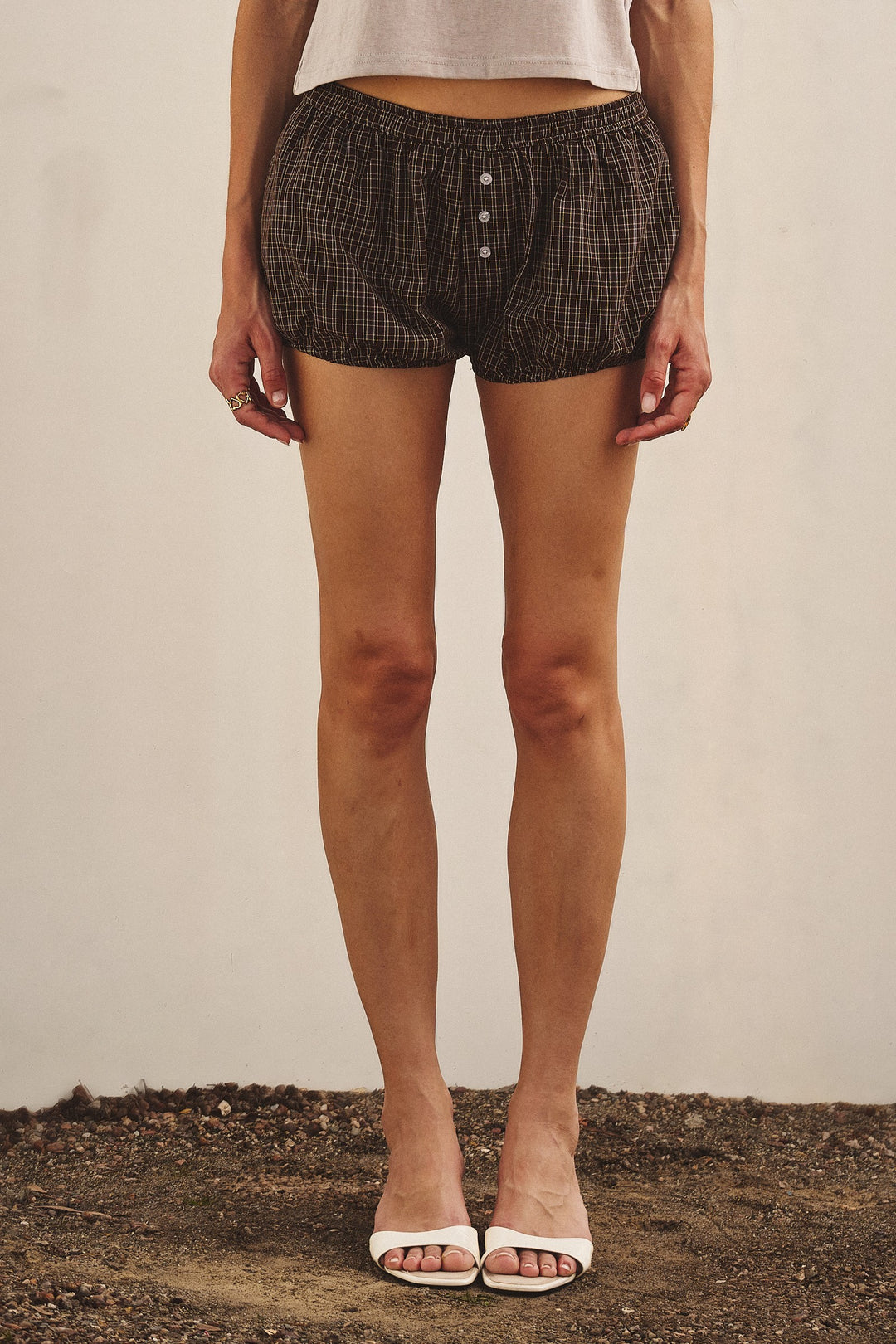 Cottage Charm Bubble Boxer Shorts in Brown - Women's Wholesale Pants | Trend Notes