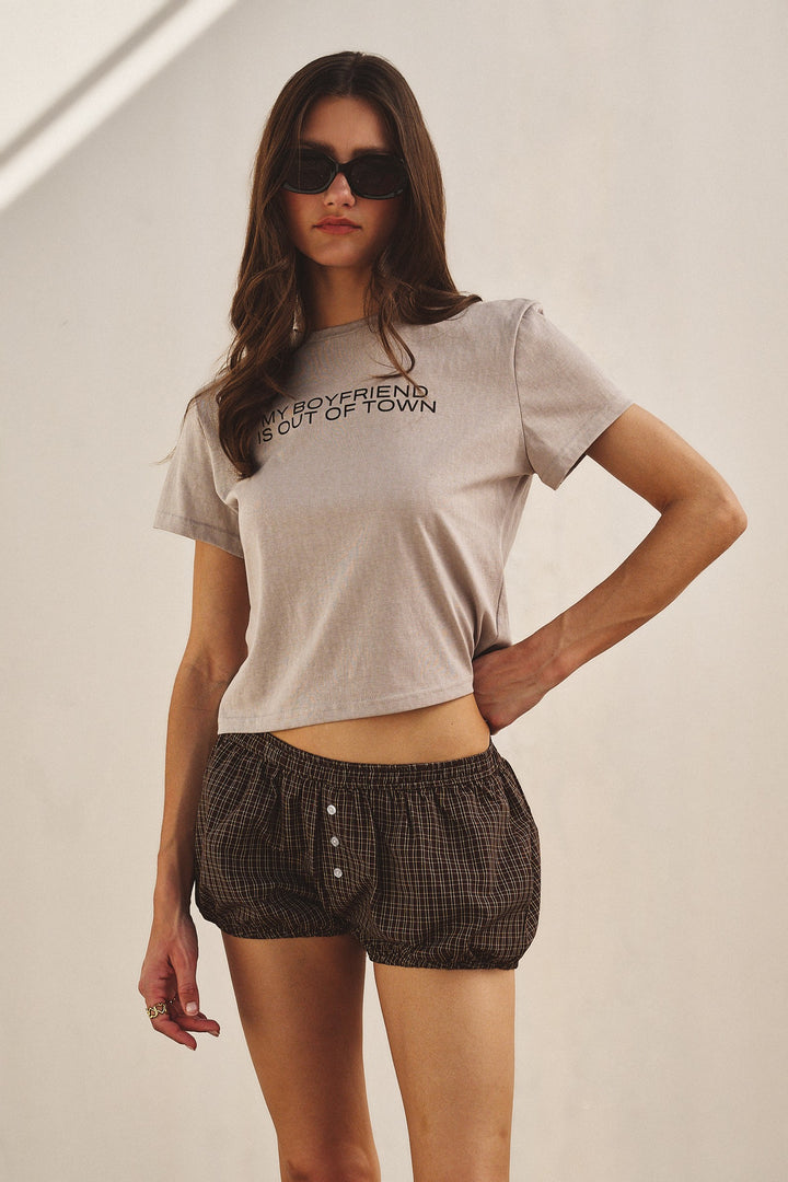 Cottage Charm Bubble Boxer Shorts in Brown - Women's Wholesale Pants | Trend Notes