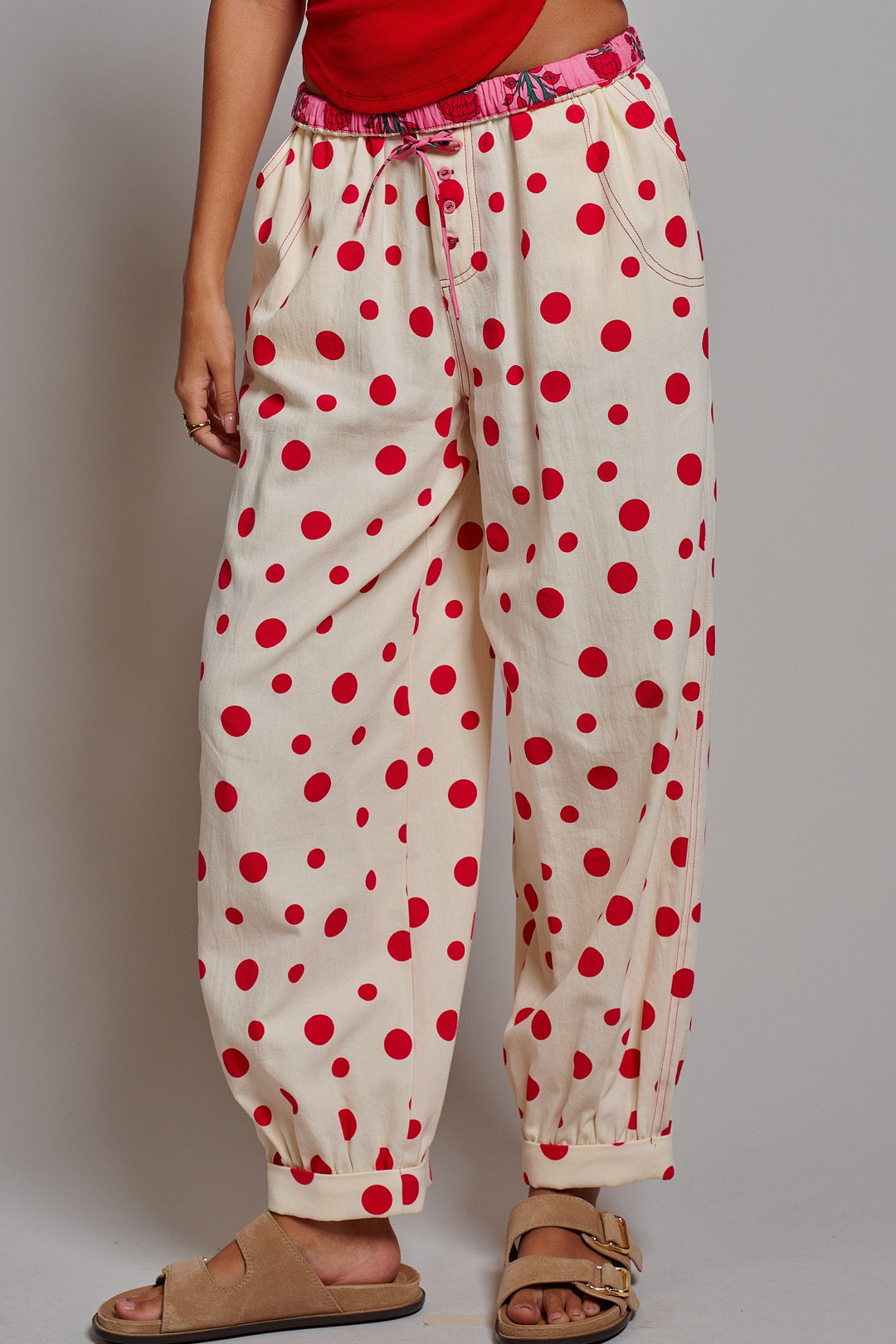 Retro Candy Pop Polka Dot Pants in Cream Red - Women's Wholesale Pants | Trend Notes